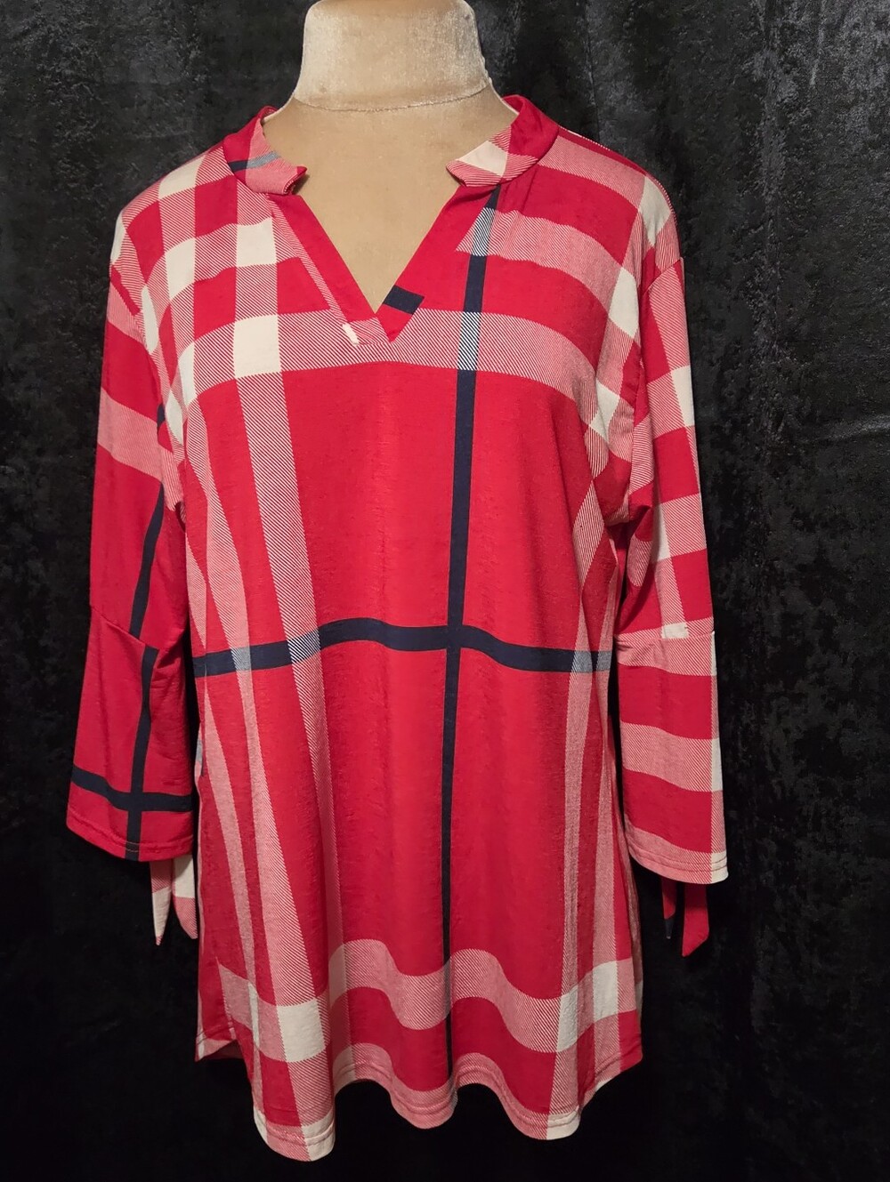 Lildy XL Red Plaid V-Neck Tunic Womens Top